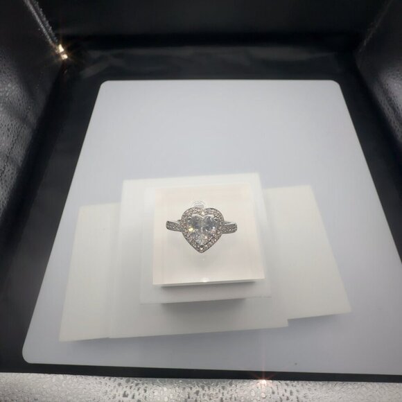 Silver Heart Cut Stone Ring with Pave - Picture 12 of 15